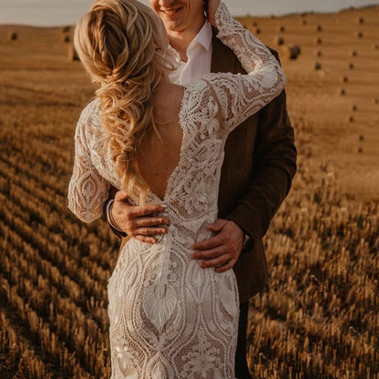 Bohemian Beach Mermaid Lace Wedding dress