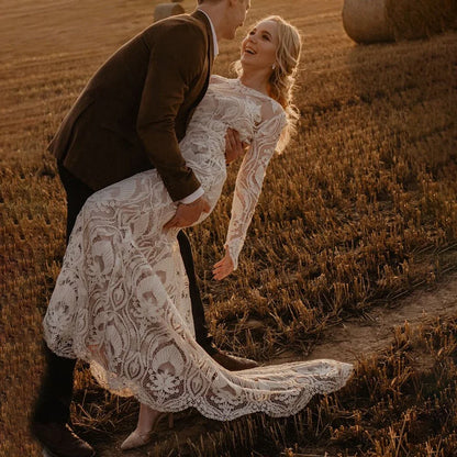 Bohemian Beach Mermaid Lace Wedding dress