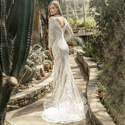 Bohemian Beach Lace Mermaid Wedding Dresses with Long Sleeves