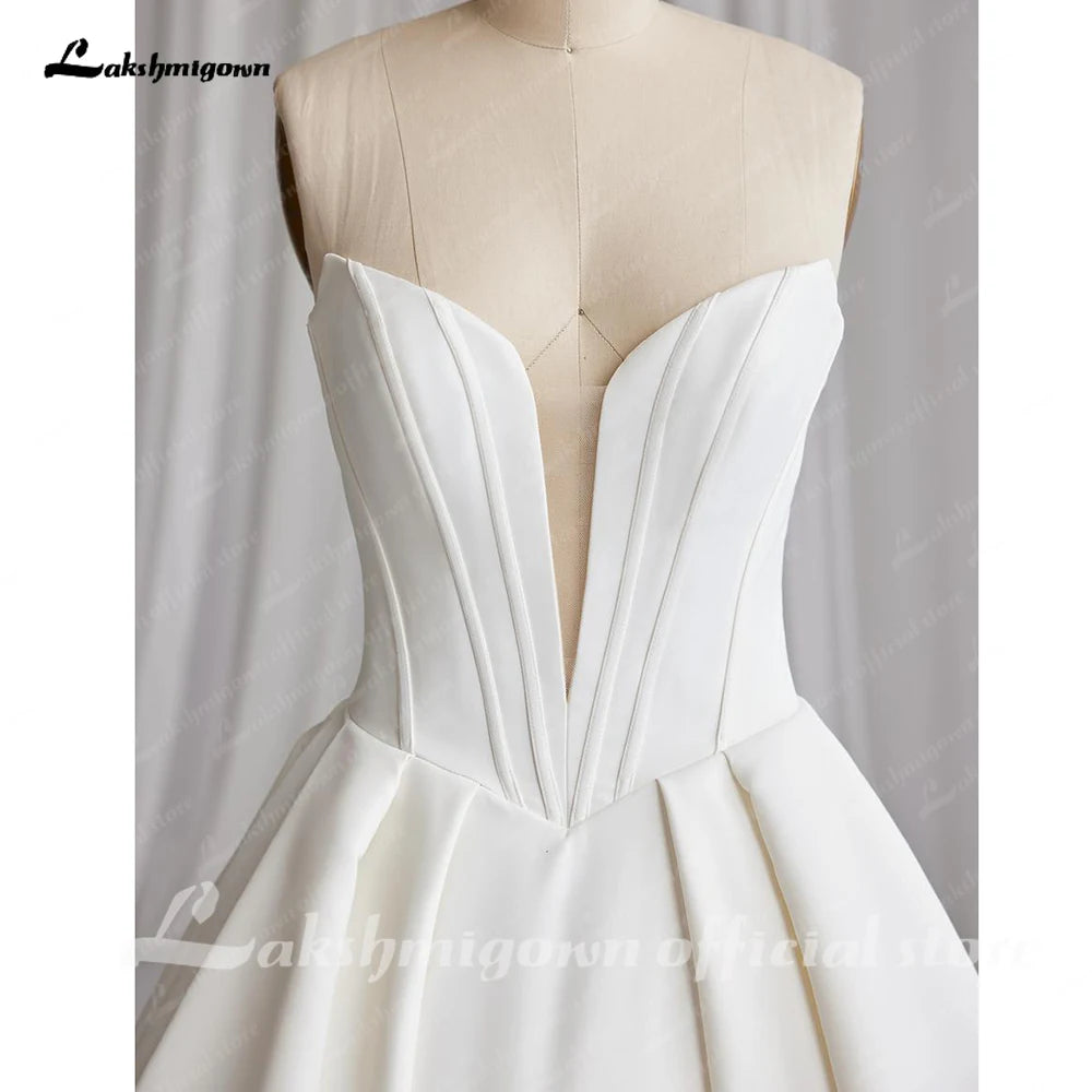 Off The Shoulder Crepe Satin A-Line Bridal Gowns For Formal Party Floor Length Wedding Dress