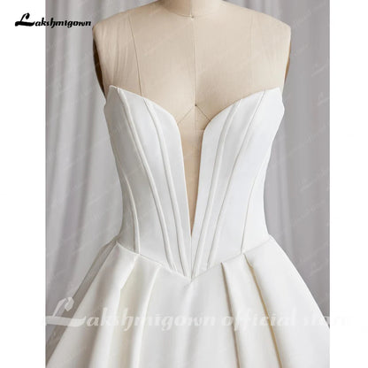 Off The Shoulder Crepe Satin A-Line Bridal Gowns For Formal Party Floor Length Wedding Dress