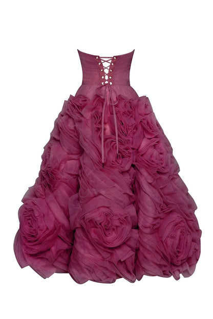 Strapless Tea Length Purple Prom Dresses Tiered Ruffles Holiday Dress