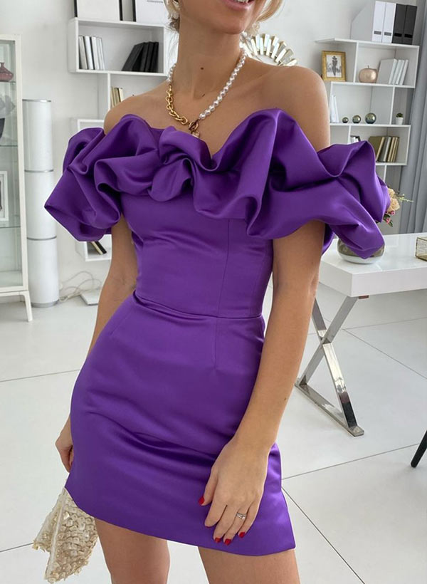 Purple Sheath Sleeveless Short/Mini Satin Homecoming Dresses