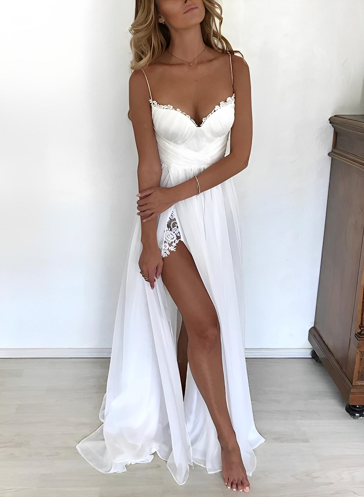 A-Line Beach Sweetheart Lace Chiffon Wedding Dresses