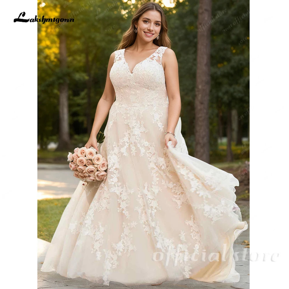 Plus Size Champagne Tulle Wedding Dresses