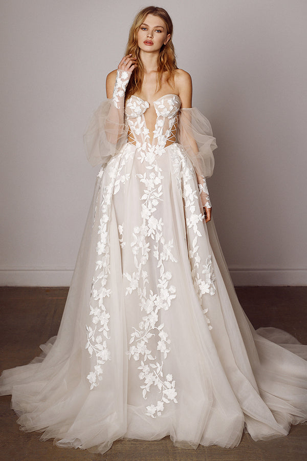 Off-shoulder A-line Wedding Dress with Long Sleeves
