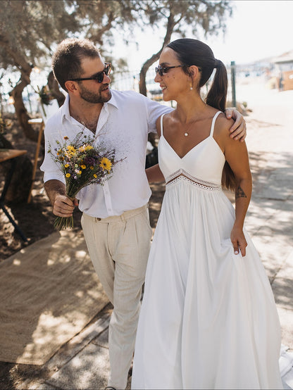 Spaghetti Straps A-Line Chiffon Wedding Dresses With Lace