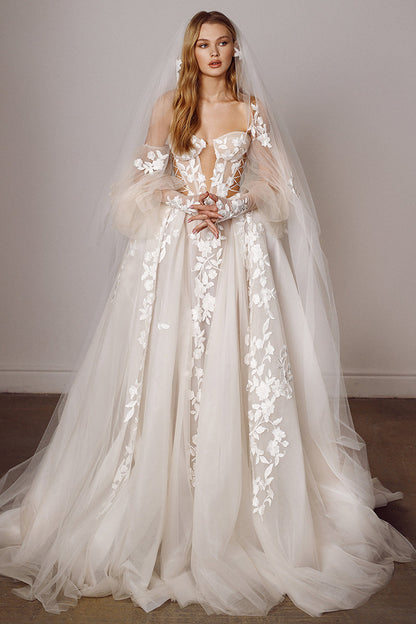 Off-shoulder A-line Wedding Dress with Long Sleeves
