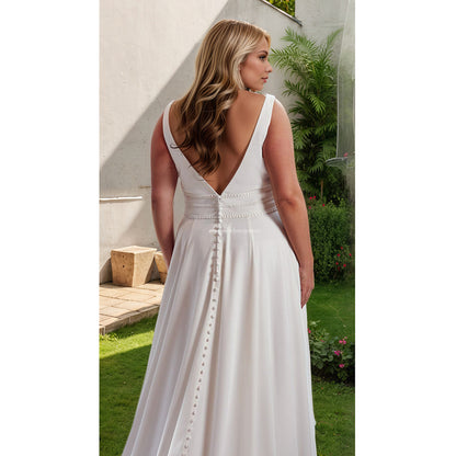 Vestido de novia con apliques de encaje y flores de talla grande con abertura lateral