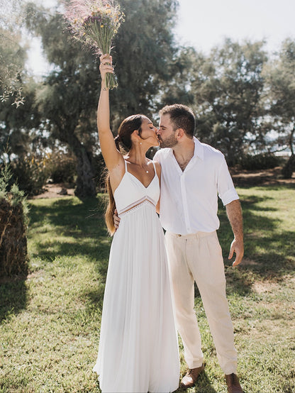 Spaghetti Straps A-Line Chiffon Wedding Dresses With Lace