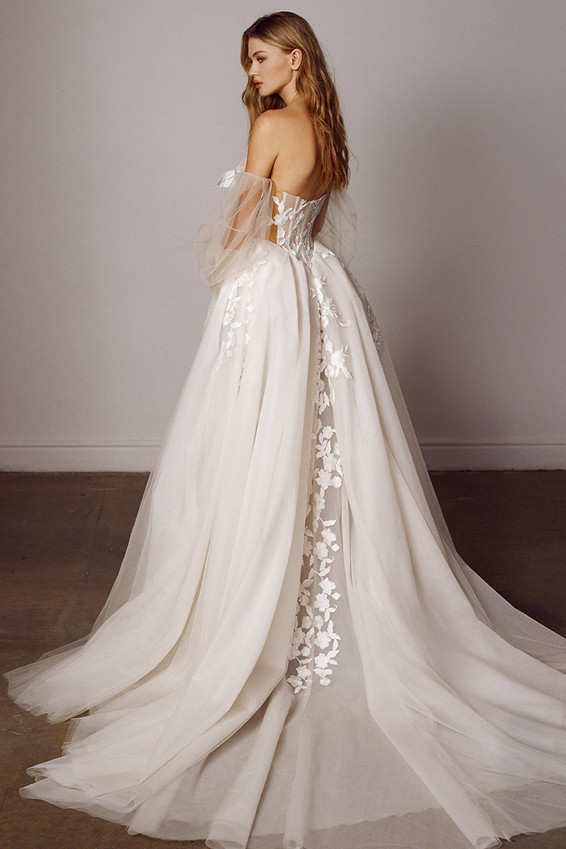 Off-shoulder A-line Wedding Dress with Long Sleeves