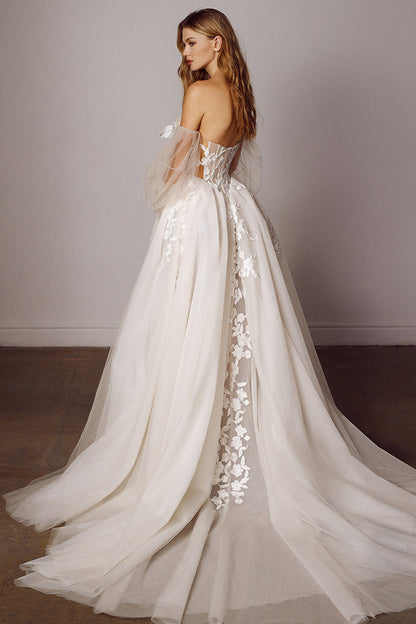 Off-shoulder A-line Wedding Dress with Long Sleeves