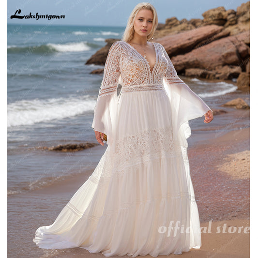 Beach High Neck Chiffon A Line Wedding Dresses Open Back Lace Top Long Women Wedding Gowns