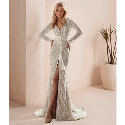 Long Sleeve Lace Bohemian Wedding Dress