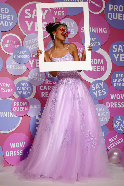 Yellow Spaghetti Straps Long Prom Dress with Appliques