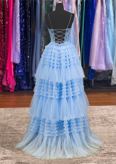 Spaghetti Straps Tulle Prom Dress with Ruffles
