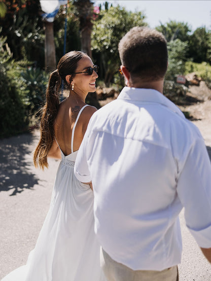 Spaghetti Straps A-Line Chiffon Wedding Dresses With Lace