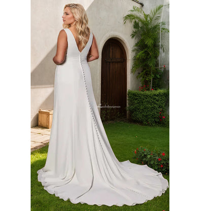 Double V-Neck Chiffon Plus Size Mermaid Wedding Dress with Side Split
