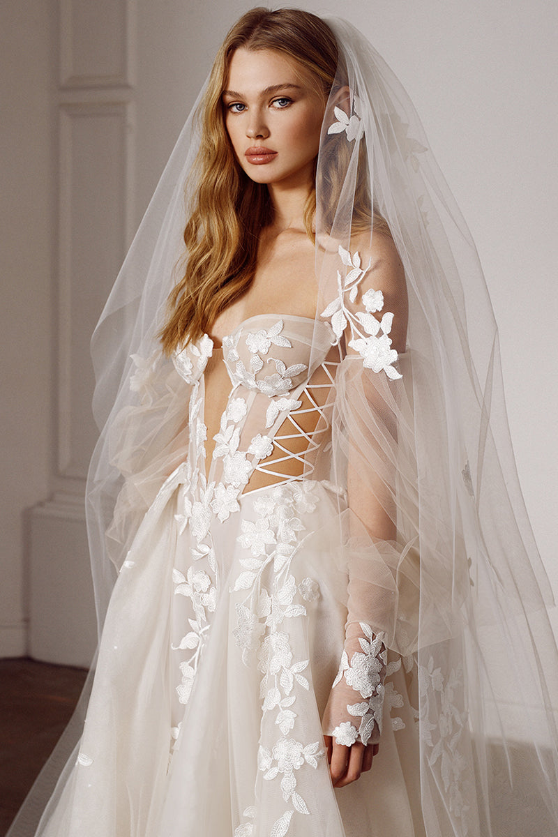 Off-shoulder A-line Wedding Dress with Long Sleeves