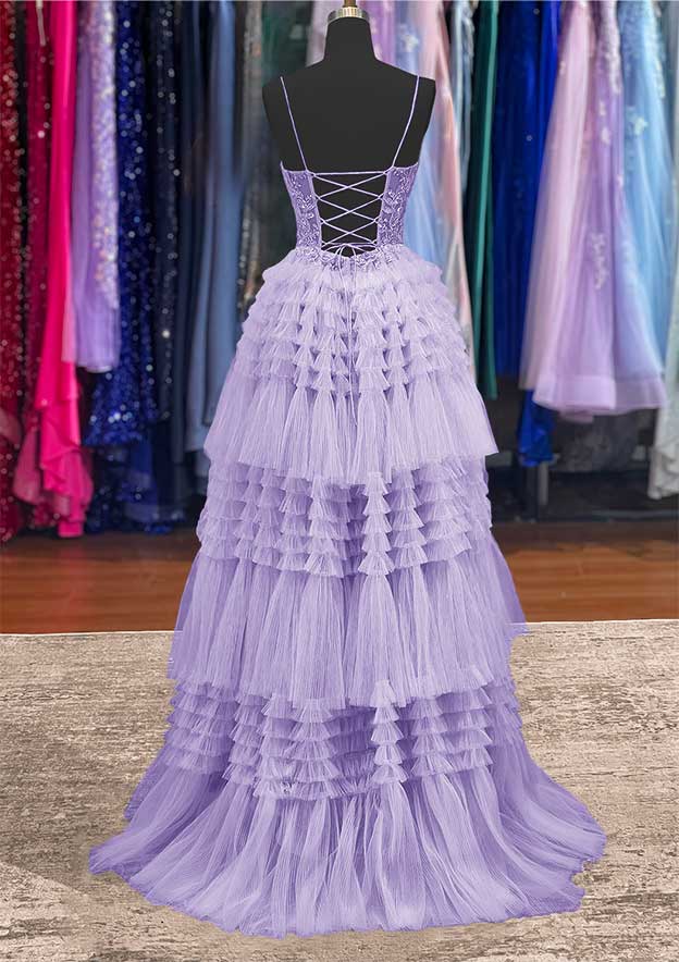 Spaghetti Straps Tulle Prom Dress with Ruffles