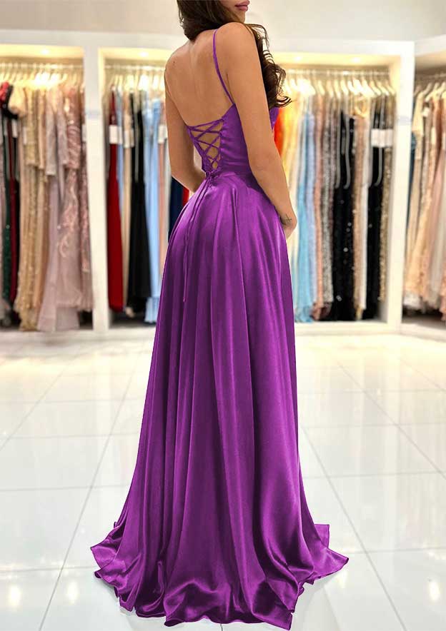 Vestido de fiesta con tirantes finos de sirena larga rosa intenso con apliques