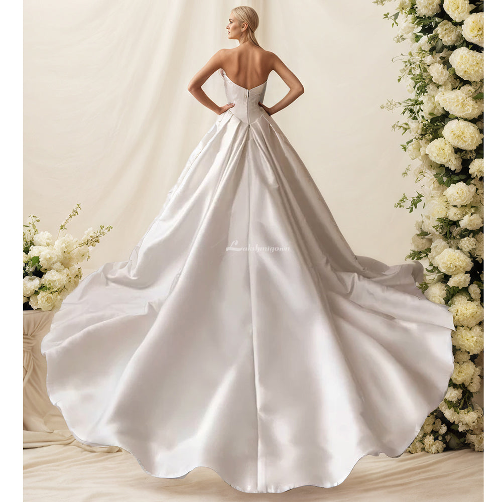 Satin Strapless Wedding Dresses with Pleated