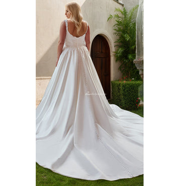 Court Train Satin Plus Size Wedding Dress