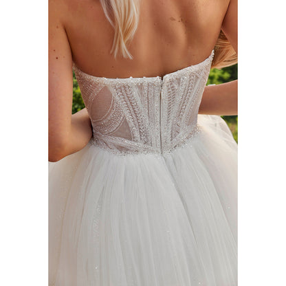 Ball-Gown Tulle Wedding Dress Strapless Off White Beads Bridal Gown