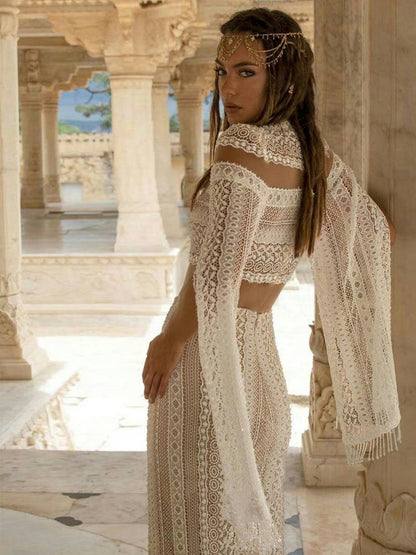 Deux pièces col haut bohème une ligne robes de mariée en dentelle