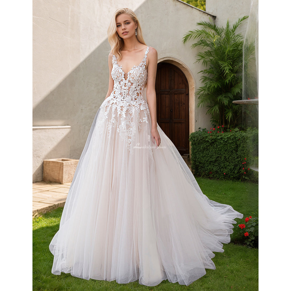 Boho Tulle A Line Wedding Dress