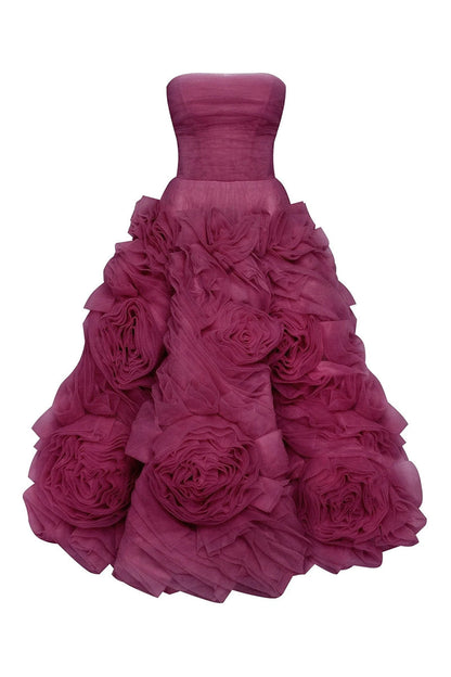 Strapless Tea Length Purple Prom Dresses Tiered Ruffles Holiday Dress