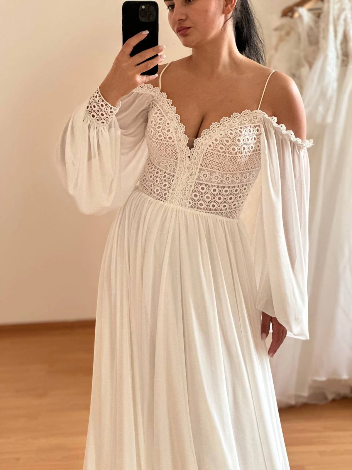 Elegant A-Line Lace Deep V-Neck Wedding Dress