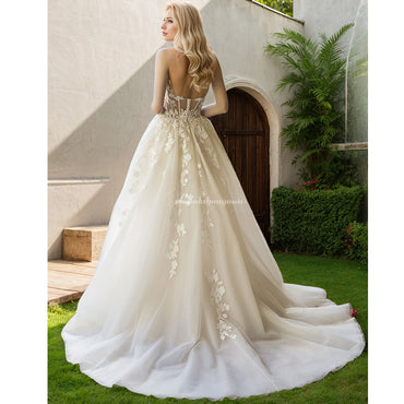 Sweetheart Lace Appliques Front Split Wedding Dresses