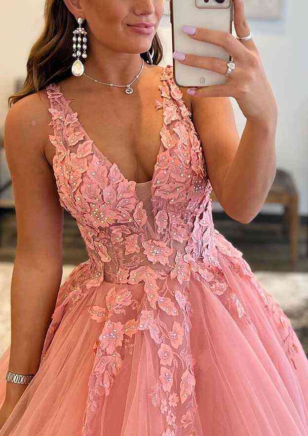 Vestido de fiesta con tirantes finos de sirena larga rosa intenso con apliques