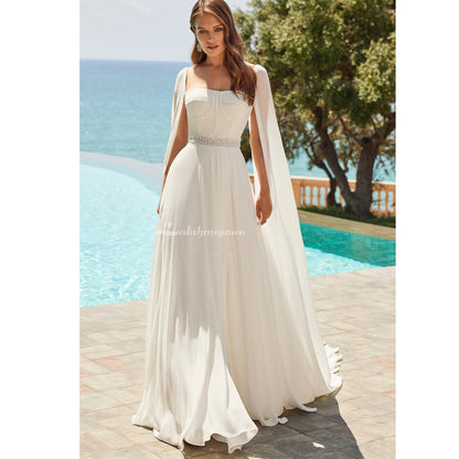 Boho Chiffon A-line Wedding Dress with Capes