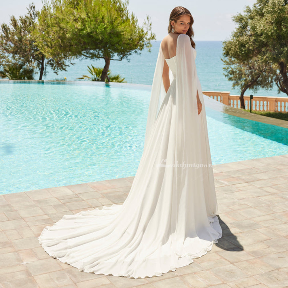 Boho Chiffon A-line Wedding Dress with Capes