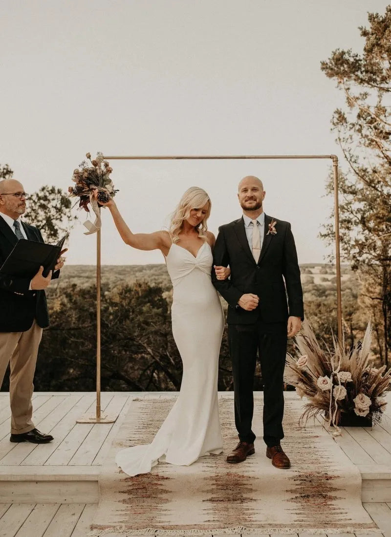 Elegant Spaghetti Mermaid Satin Beach Wedding Dress with Sleeveless Backless