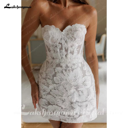 Sexy Glitter Lace Shiny Mini Short Wedding Dresses Bridal Gowns