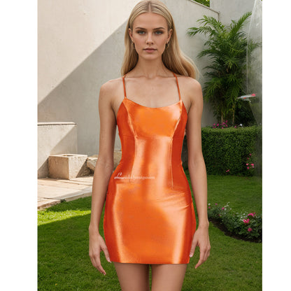 A-line Satin Bodycon Spaghetti Straps Homecoming Dress HCM0134