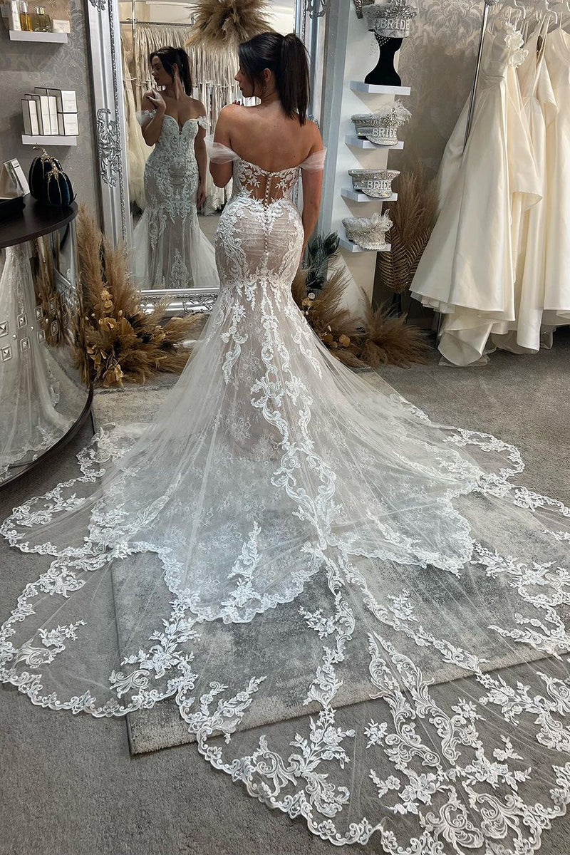 Lorette | Mermaid Off the Shoulder Lace Wedding Dresses with Train