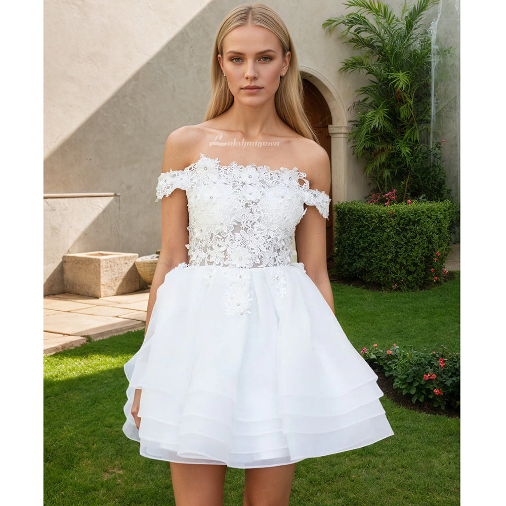 A-Line Lace Organza Appliqued Off-the Shoulder Prom Dress Homecoming Dress HCM0138