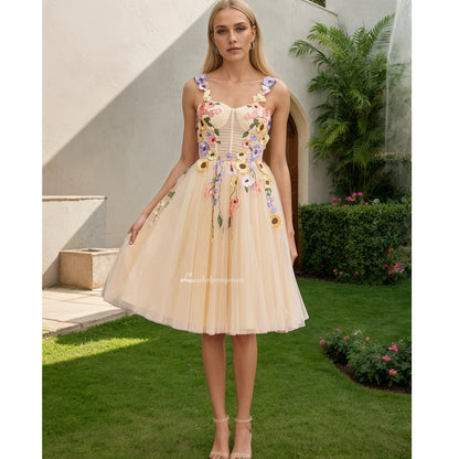 3D Flower Tulle Midi Homecoming Dresses HCM0141