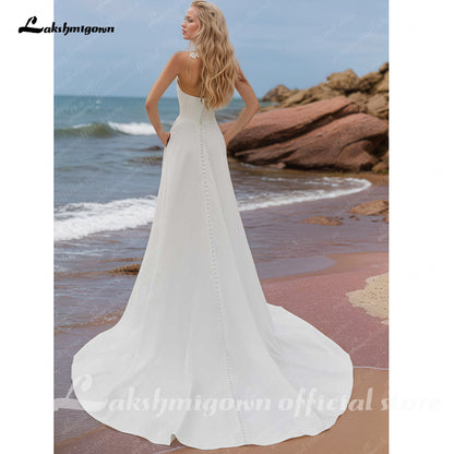 Satin Strapless High Side Slit Wedding Dress