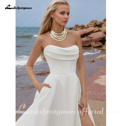 Satin Strapless High Side Slit Wedding Dress