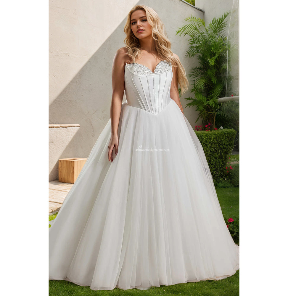 Plus Size Beaded Lace A Line Wedding Dress