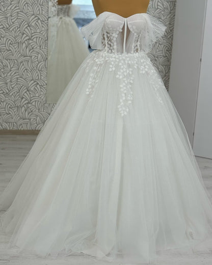 Civil Boho A Line Wedding Dress Floral Lace Appliques Beach Bridal Gown