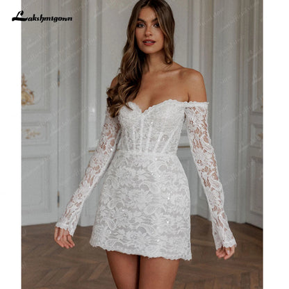 Strapless Off The Shoulder Short Wedding Dress