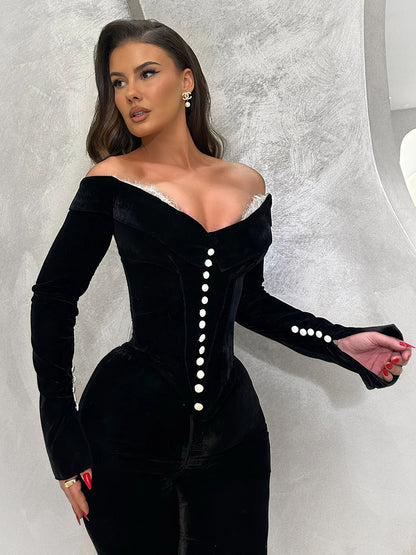 Sheath Off Shoulder Long Sleeves Lace Velvet Party Evening Prom Dress