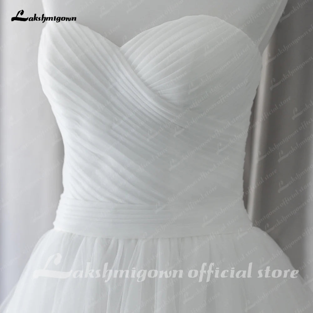 Lakshmigown Sweetheart Ruched White Wedding Dress 2023 vestido de novia Bohemia Tulle Beach свадебные платья Bride Gowns