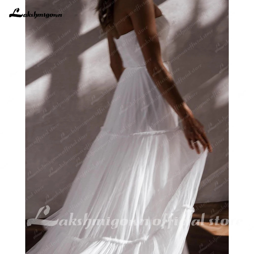 Lakshmigown Strapless White Pleat Bohemian Wedding Dress Beach Summer 2023 Bridal Civil Receipt Wedding Party Gowns Vestidos